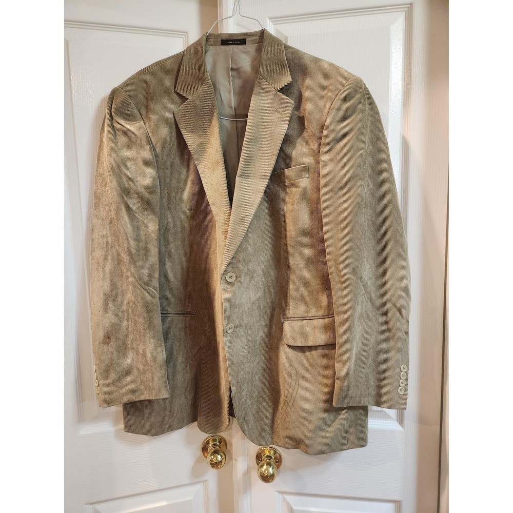 George Blazer Mens 48L Beige Corduroy Sport‎ Coat Jacket 2 Button Lined Long